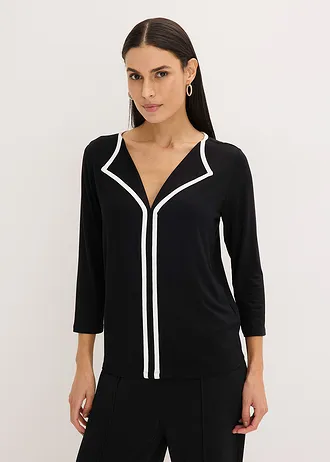 Bluză cu fentă contrast • negru/ecru • magazin bonprix