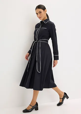 Rochie-cămașă din poplin de bumbac care nu necesită călcare • negru/ecru • magazin bonprix