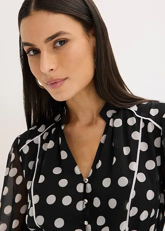 Chiffonjurk met contrasterende details • zwart-wolwit gestippeld • bonprix online shop