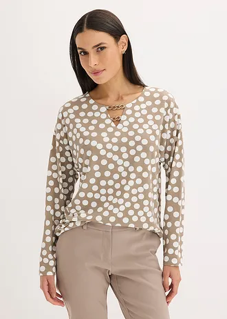 Tuniek met lange mouwen en decoratieve sierdetails • taupe-wolwit gestippeld • bonprix online shop