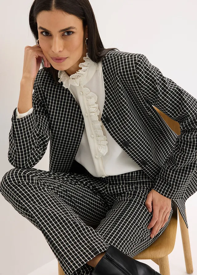 Stretch blazer van bengaline • zwart-wolwit geruit • product-page.page-title-suffix