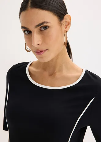 Rochie midi din material Punto di Roma • negru/ecru • magazin bonprix