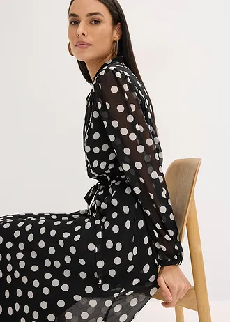 Rochie din șifon cu paspoal în contrast • negru/ecru punctat • magazin bonprix