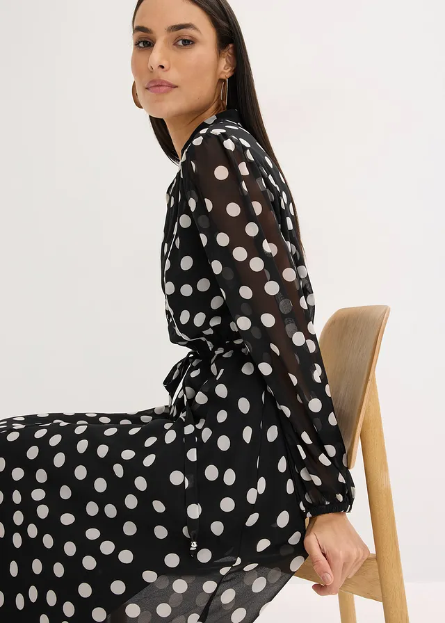 Robe en mousseline à passepoils contrastants • noir pois écru • product-page.page-title-suffix