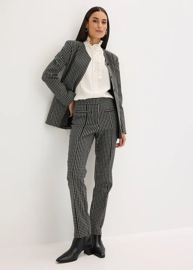 Blazer en bengaline extensible • noir-écru carreaux • product-page.page-title-suffix
