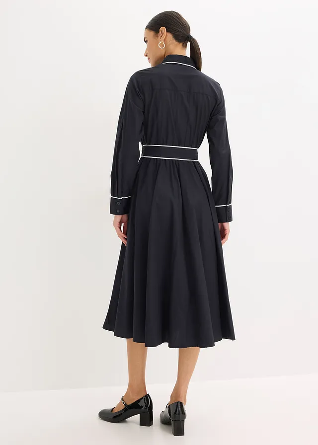 Robe en popeline de coton, sans repassage • noir-écru • product-page.page-title-suffix