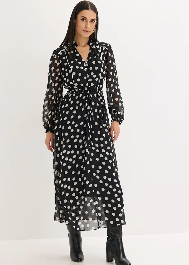 Robe en mousseline à passepoils contrastants • noir pois écru • product-page.page-title-suffix