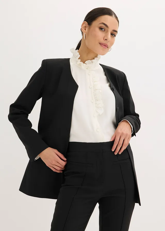 Stretch blazer van bengaline, Kleur: zwart