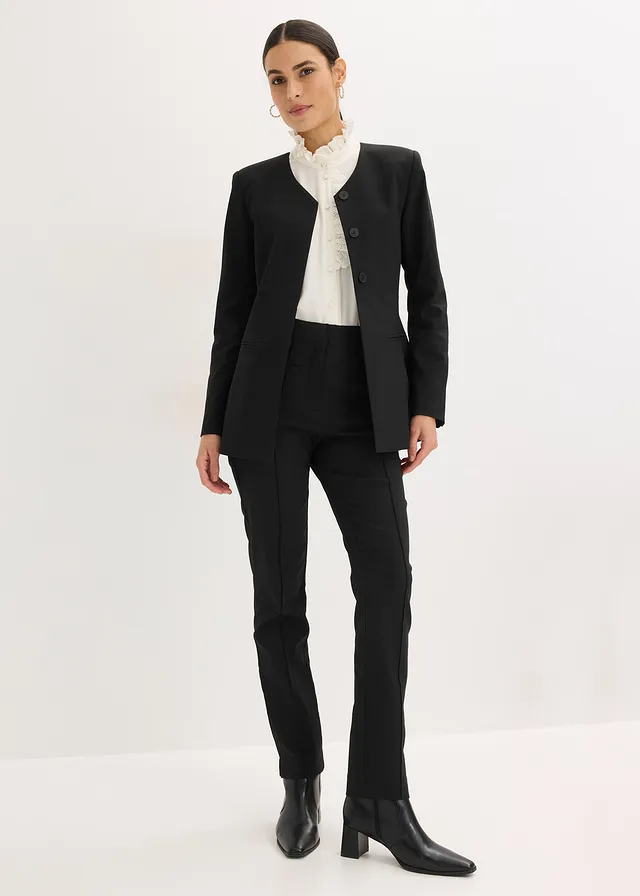 Stretch blazer van bengaline, Kleur: zwart