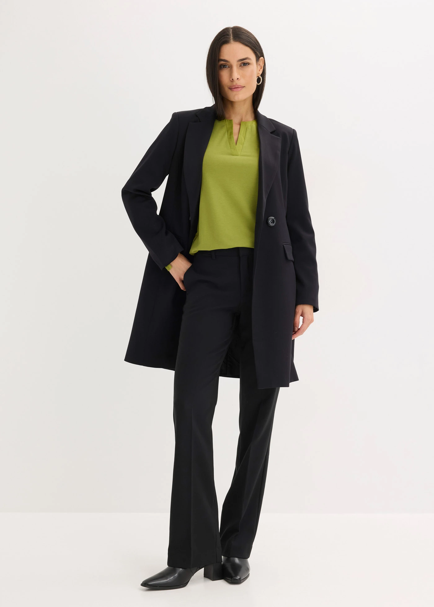 Bluzka z długim rękawem i wstawką z satyny • zieleń mchu • sklep bonprix