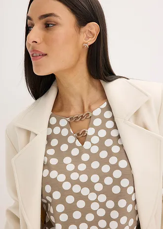 Tuniek met lange mouwen en sierdetails • gestipt taupe/wolwit • bonprix online shop