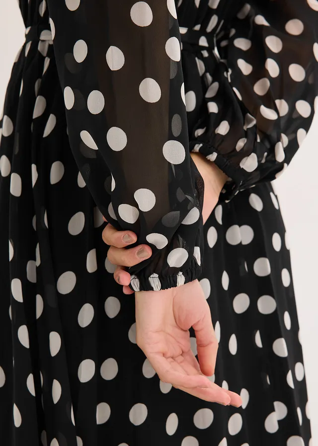 Robe en mousseline à passepoils contrastants • noir pois écru • product-page.page-title-suffix