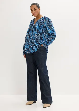 Tuniekblouse van soepele viscose, Kleur: donkerblauw-middenblauw paisley