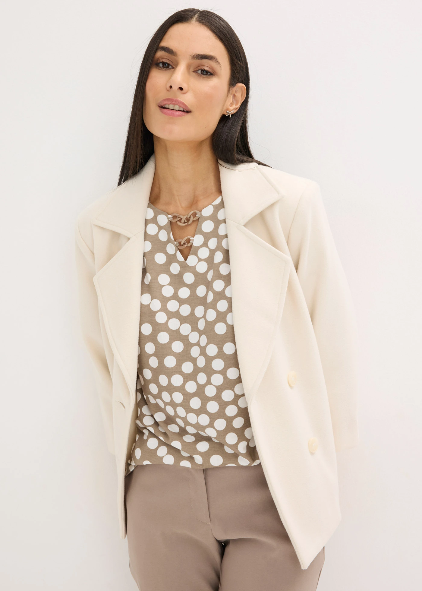 Tuniek met lange mouwen en decoratieve sierdetails • taupe-wolwit gestippeld • bonprix online shop