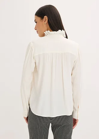 Blouse van lichte crêpe, Kleur: wolwit
