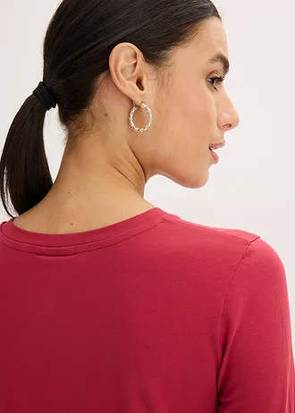 T-shirt manches longues en coton extensible • rouge cerise/doré métallisé/noir imprimé • Boutique bonprix