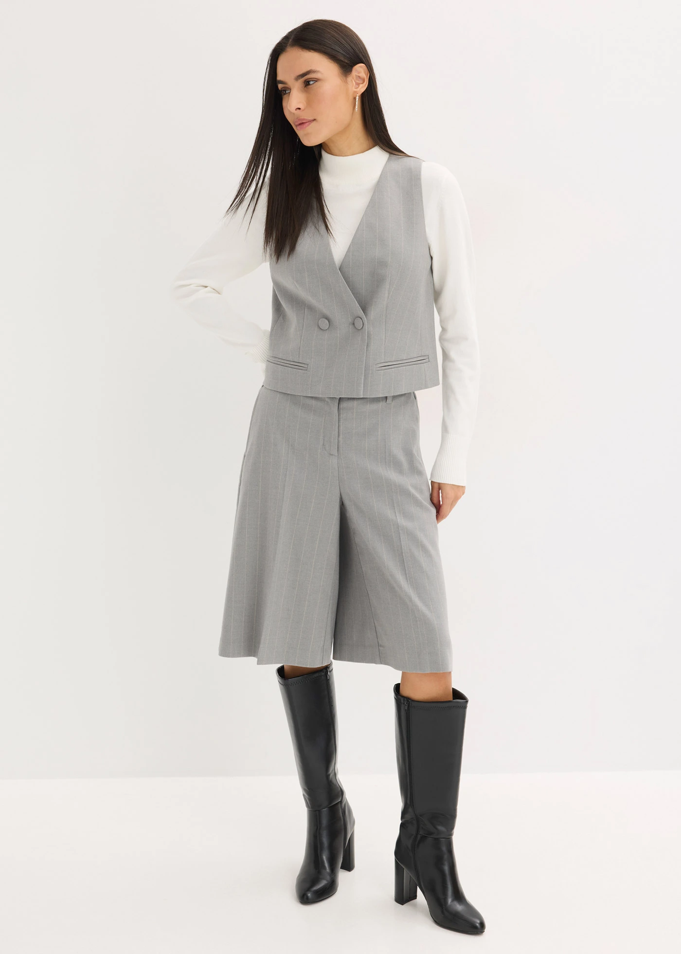 Vestă de costum cu dungi fine • gri/bej cu dungi • magazin bonprix