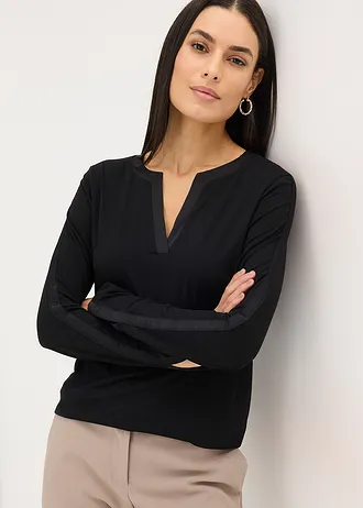 Bluză cu mâneci lungi, cu inserție din satin • negru • magazin bonprix