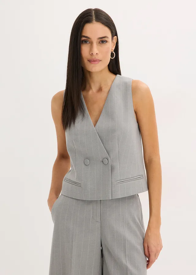 Gilet de costume à rayures tennis, Couleur: gris/beige rayé