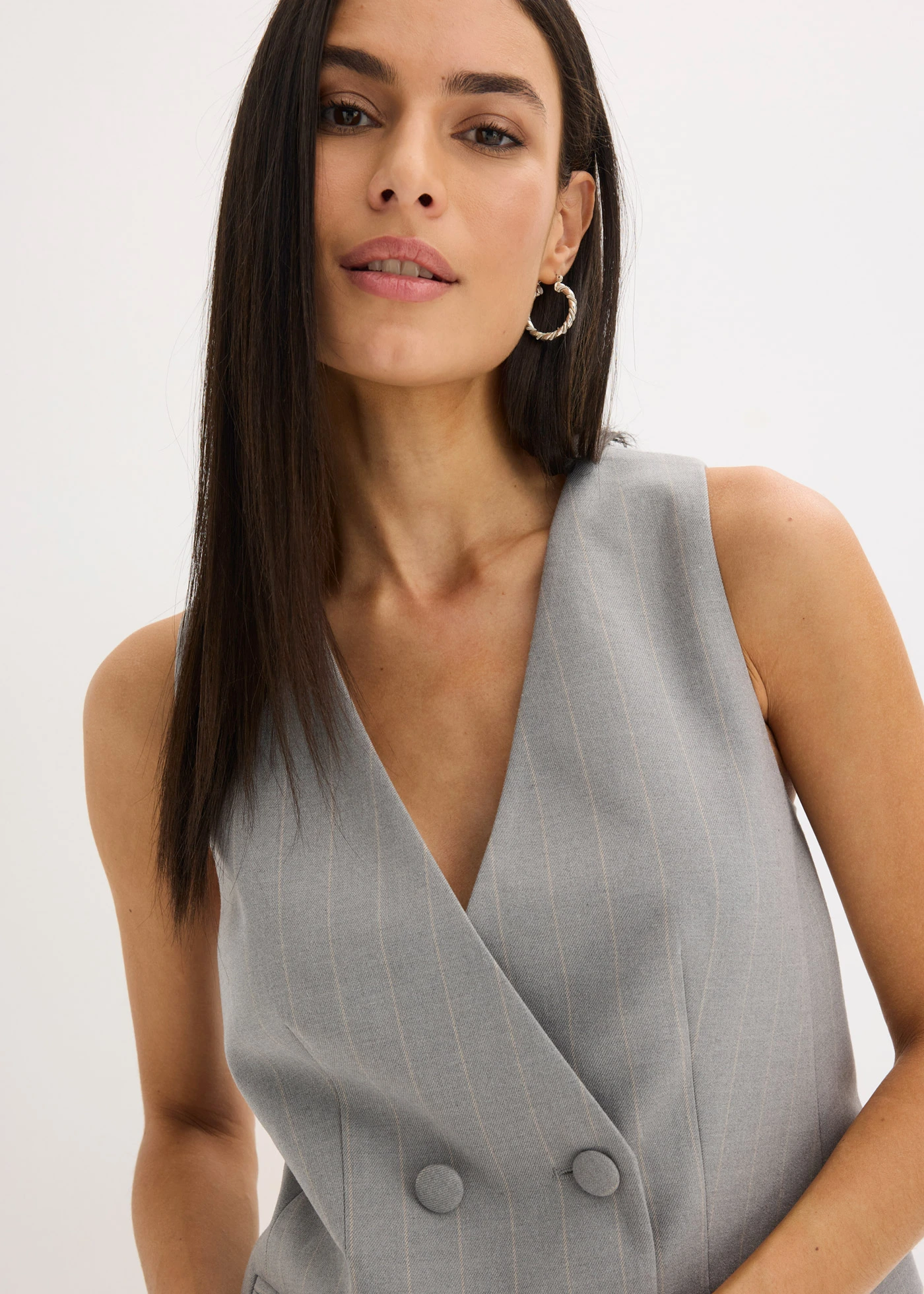 Kosztüm mellény hajszálcsíkos mintával • szürke-bézs csíkos • bonprix áruház