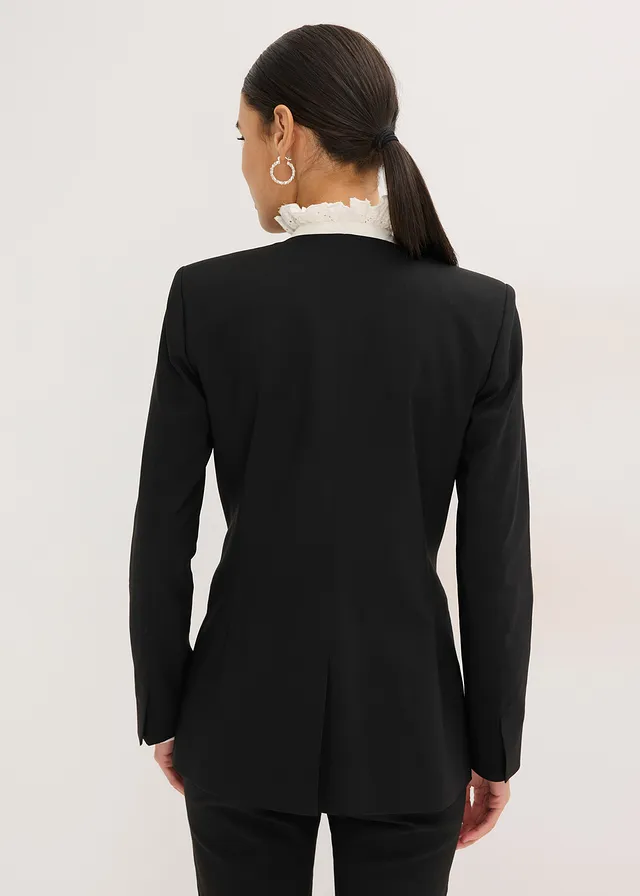 Stretch blazer van bengaline, Kleur: zwart