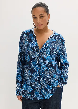Tuniekblouse van soepele viscose, Kleur: donkerblauw-middenblauw paisley