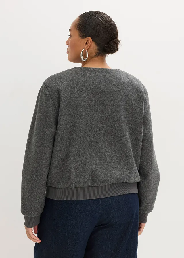 Blouson court en maille bouclette, Couleur: anthracite chiné
