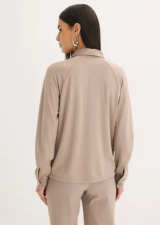 Lichte jas van Punto di Roma met satijnen rand, Kleur: taupe