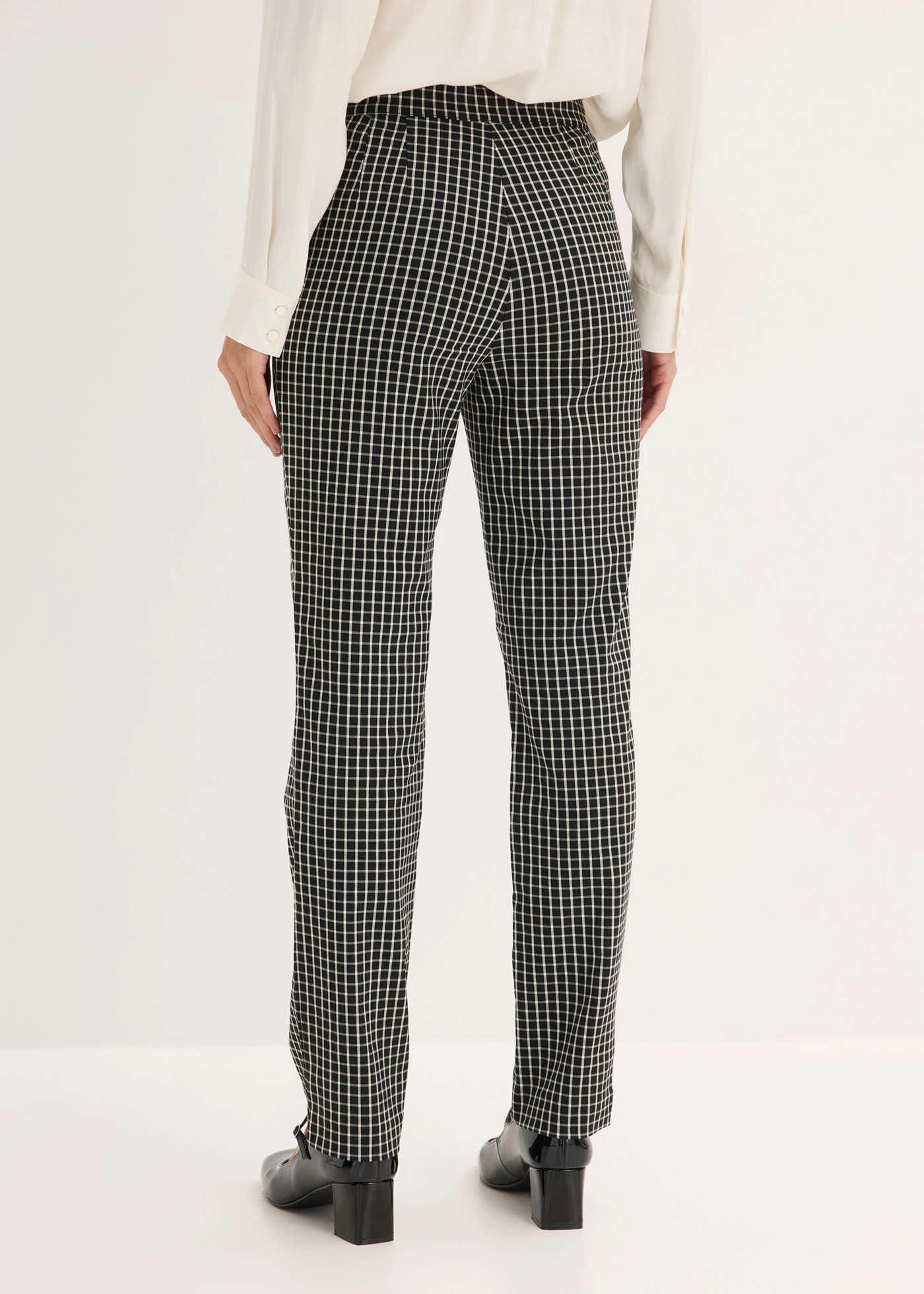 Spodnie z gumką w talii z bengaliny • czarny/biel wełny w kratę • sklep bonprix