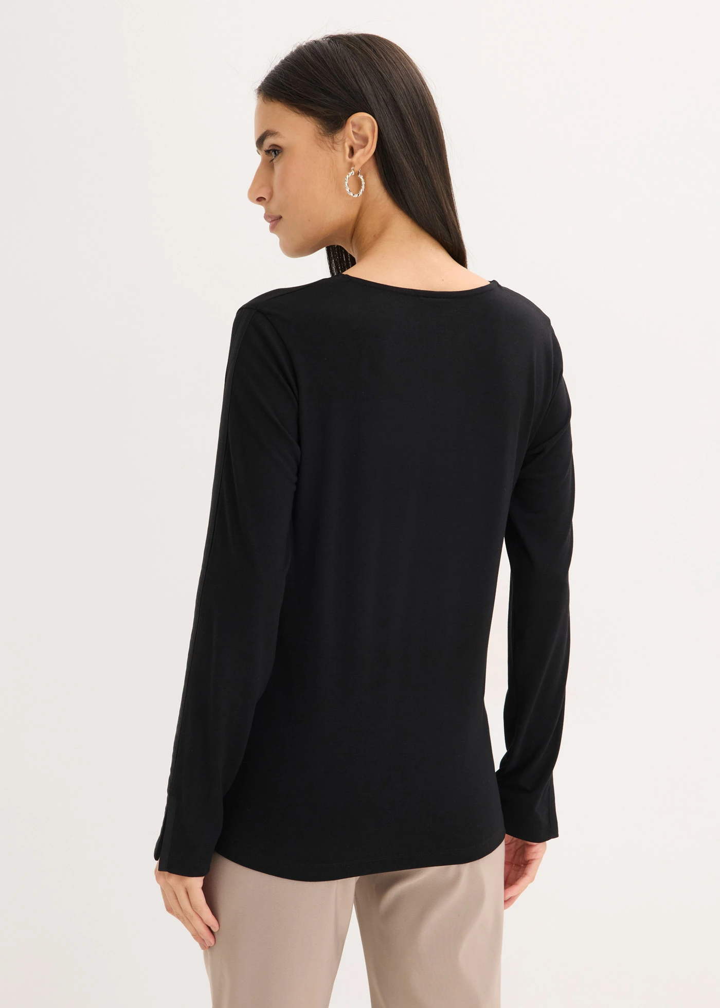 Bluză cu mâneci lungi, cu inserție din satin • negru • magazin bonprix