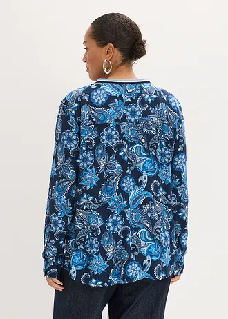 Tuniekblouse van soepele viscose, Kleur: donkerblauw-middenblauw paisley