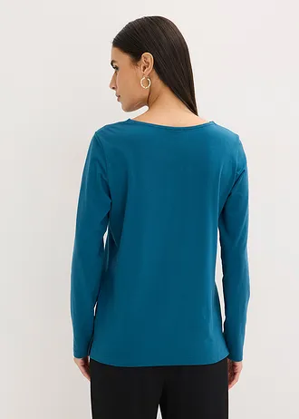 Longsleeve met eyelets, Kleur: blauwpetrol