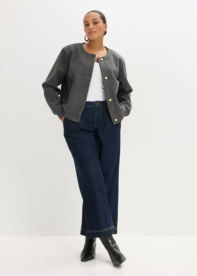 Blouson court en maille bouclette, Couleur: anthracite chiné