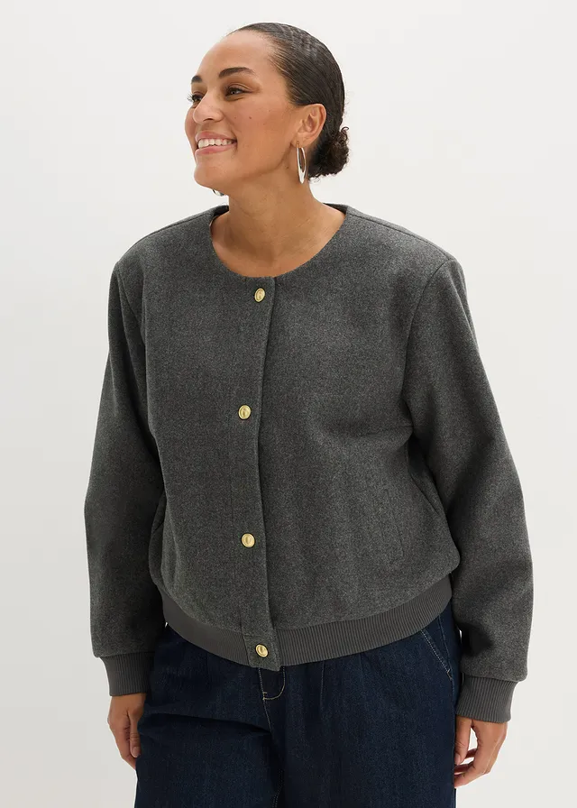 Blouson court en maille bouclette, Couleur: anthracite chiné
