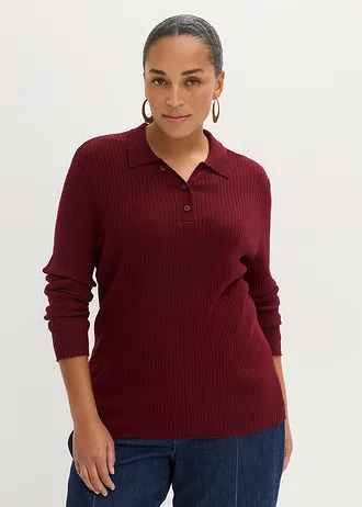 Žebrovaný svetr ze směsi s viskózou, barva: rubínově červená