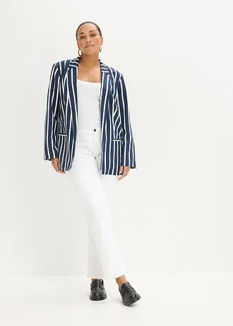 Gedessineerde blazer, Kleur: donkerblauw/wolwit gestreept