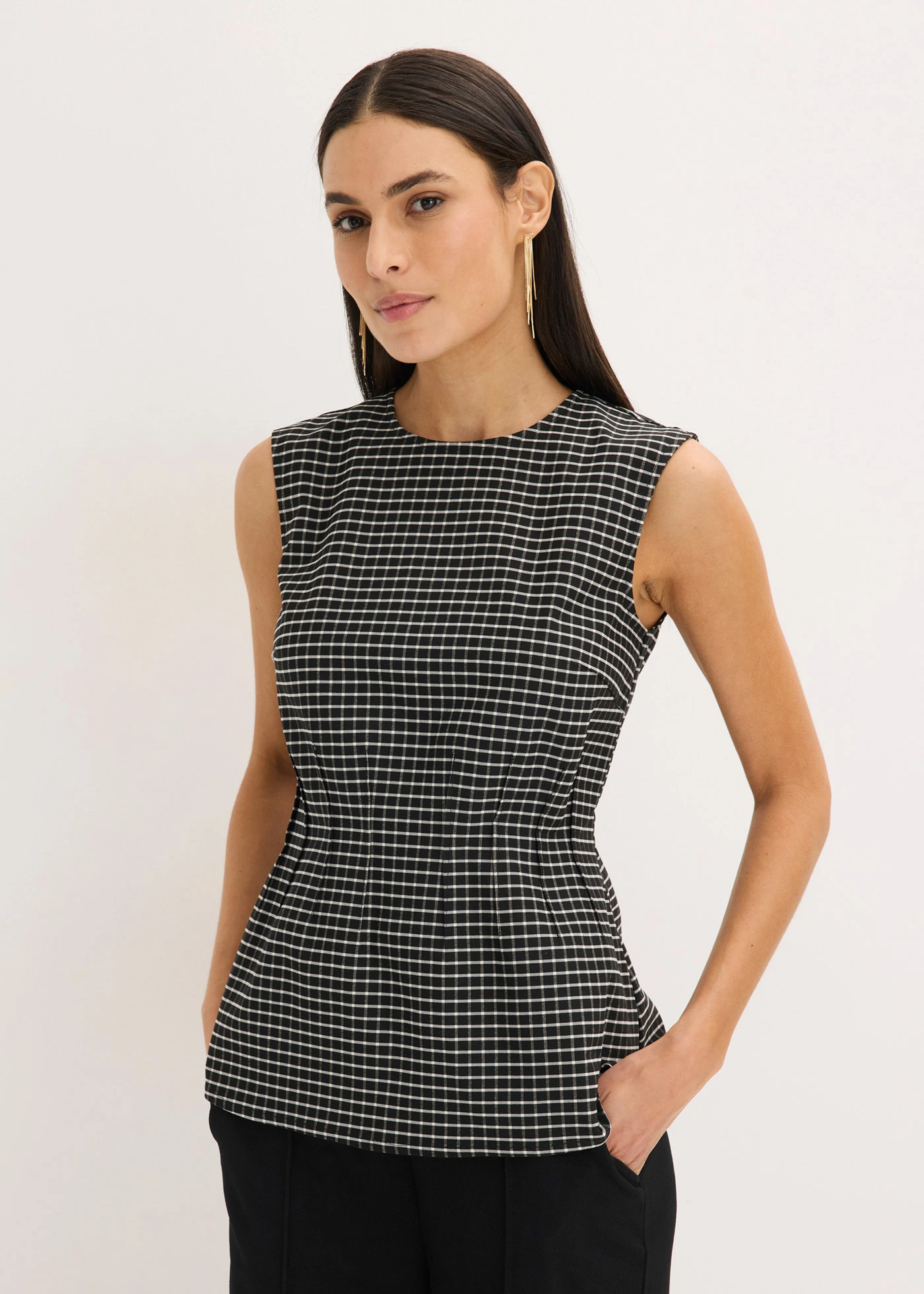 Top din bengalină • negru/ecru cadrilat • magazin bonprix