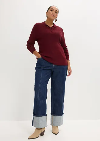 Geribde trui van viscosemix, Kleur: robijnrood