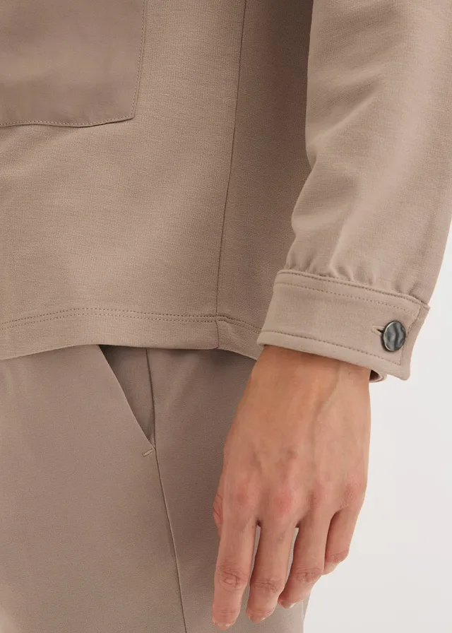 Veste légère en Punto di Roma avec bordure en satin • taupe • product-page.page-title-suffix