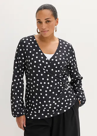 Gedessineerd shirt van gestructureerde jersey, Kleur: gestipt zwart/wit