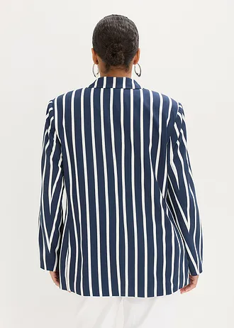 Gedessineerde blazer, Kleur: donkerblauw/wolwit gestreept