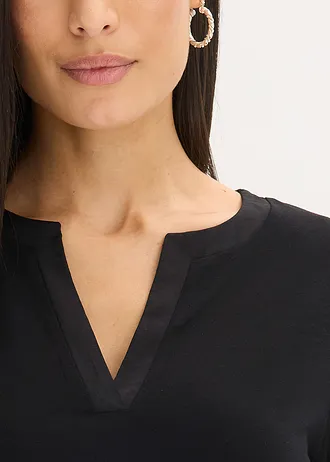 Bluză cu mâneci lungi, cu inserție din satin • negru • magazin bonprix