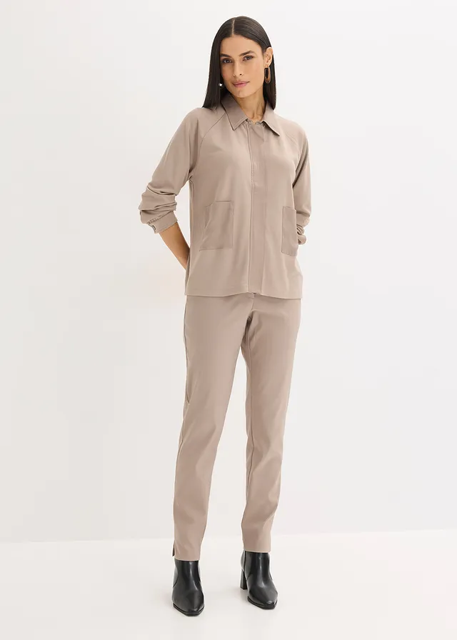 Veste légère en Punto di Roma avec bordure en satin • taupe • product-page.page-title-suffix