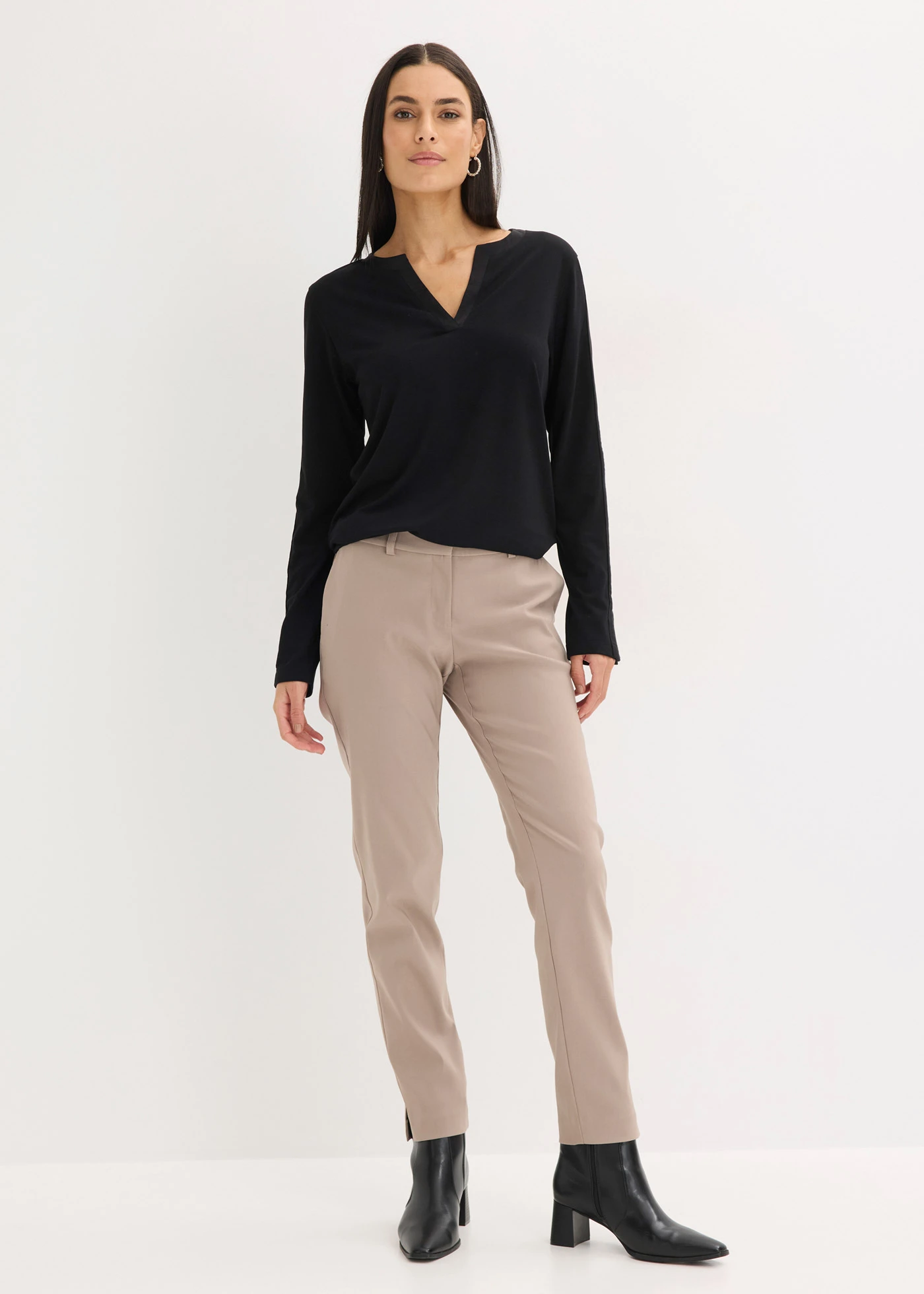 Bluză cu mâneci lungi, cu inserție din satin • negru • magazin bonprix