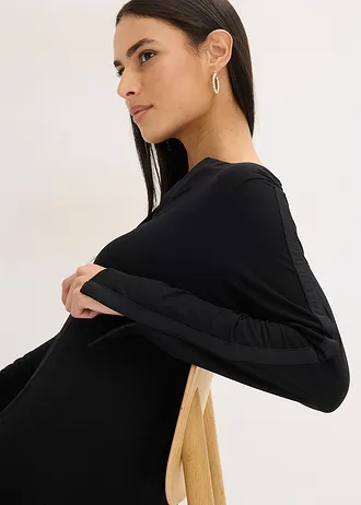 Bluză cu mâneci lungi, cu inserție din satin • negru • magazin bonprix