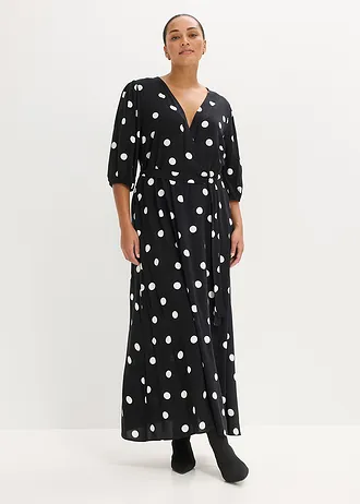 Rochie maxi din viscoză fluidă, culoare: negru/alb punctat