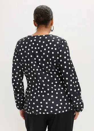 Gedessineerd shirt van gestructureerde jersey, Kleur: gestipt zwart/wit