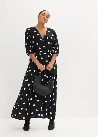 Rochie maxi din viscoză fluidă, culoare: negru/alb punctat