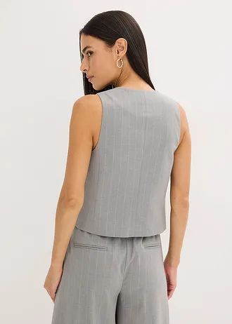 Kostuumgilet met krijtstrepen, Kleur: grijs-beige gestreept