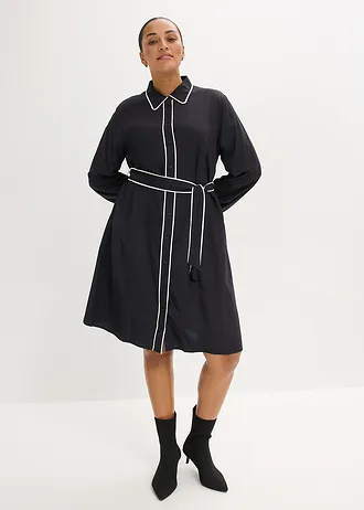 Rochie-cămașă 100% din viscoză, culoare: negru/ecru